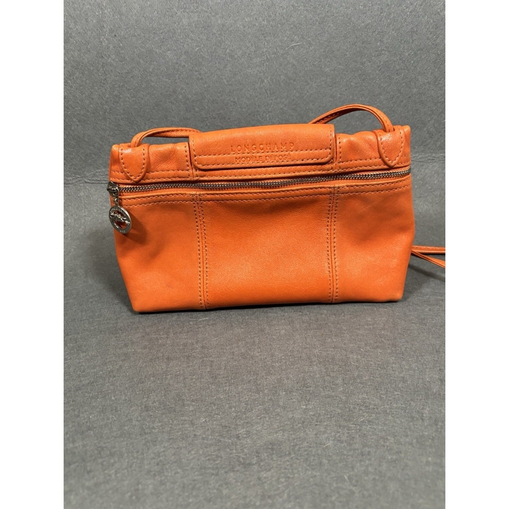 Longchamp Modele Depose Crossbody Bag Leather Orange Cognac Silver Hardware - Picture 14 of 16